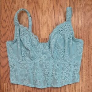 Gilly Hicks Lace Corset Bra Curvy Light Blue Crop Top Women's m